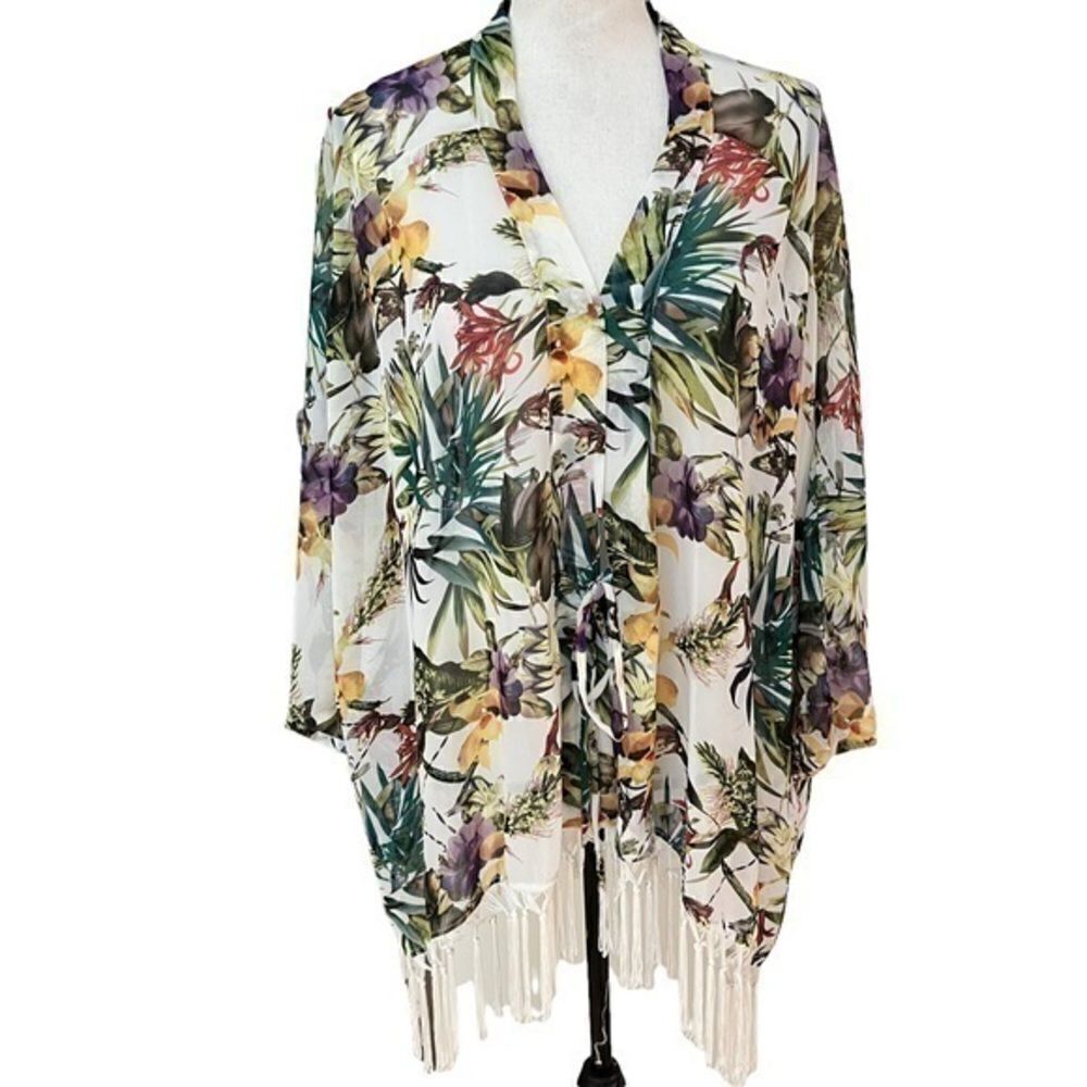 Carmen Carmen Marc Valvo Women's Size L Kimono Fringe Floral.